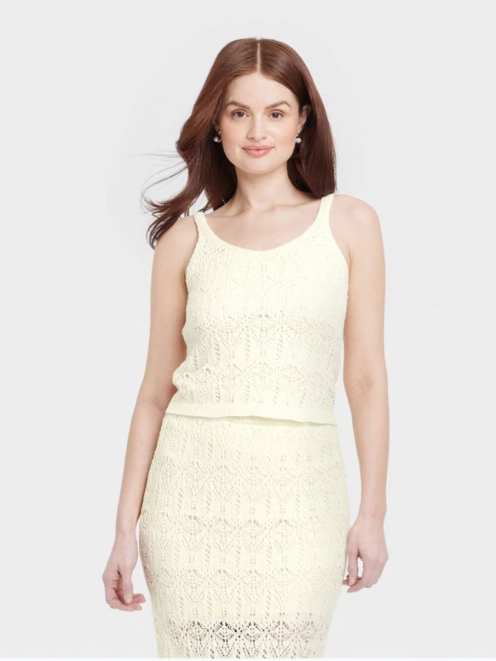 A New Day L Womens Sweater Tank Sleeveless V Neck Pointelle Cream